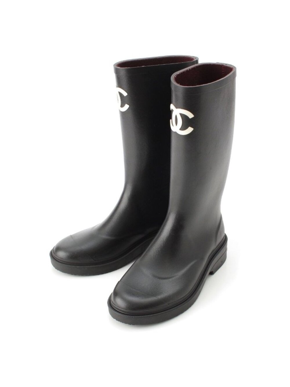 Chanel Rubber CC Logo Rain Shoes Boots Black